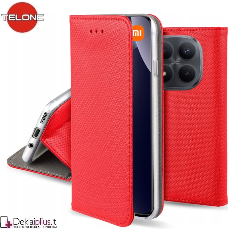 Telone atverčiamas dėklas - raudonas (Xiaomi Redmi Note 15 Pro Plus/Poco M8 Pro 5G) Telone atverčiamas dėklas - raudonas (Xiaomi Redmi Note 15 Pro Plus/Poco M8 Pro 5G)